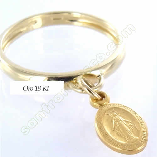 Anello con charm Madonna Miracolosa in oro giallo