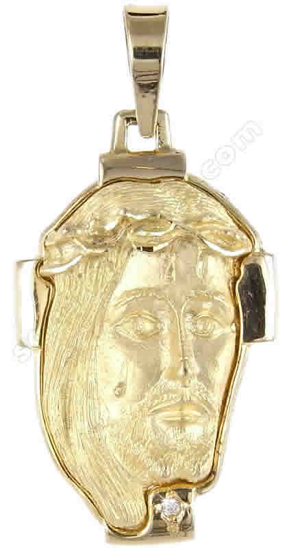 Ciondolo Sacro Volto di Cristo in oro giallo con diamante 19x28mm