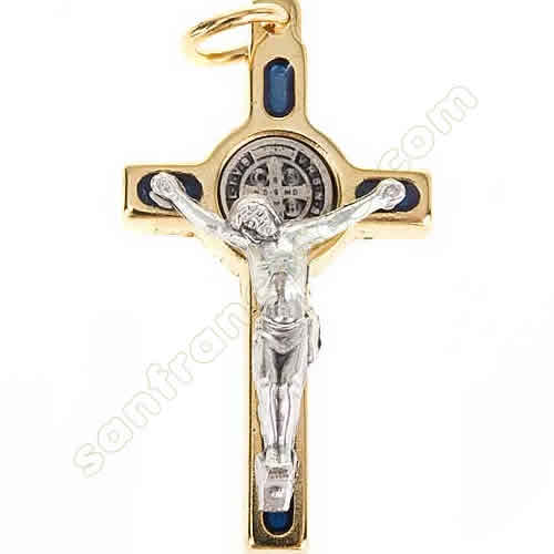 Collana Croce san Benedetto blu elegante - 6x3 cm