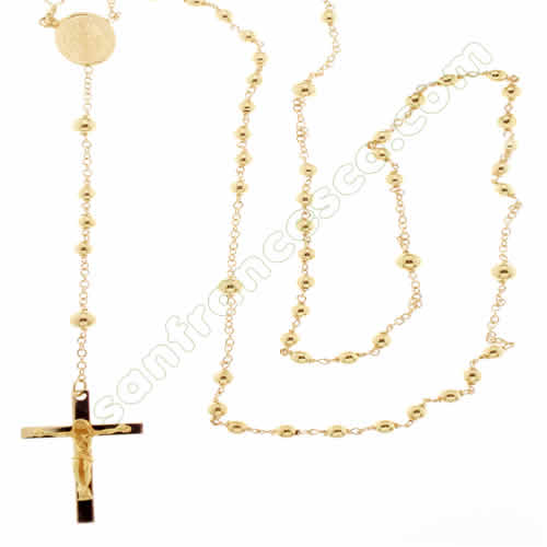 Girocollo Rosario in oro giallo con Madonna Miracolosa - 12cm