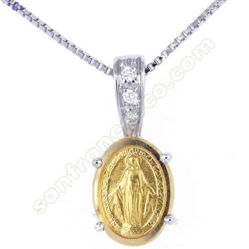 Collana con medaglia Madonna Miracolosa Mini con diamanti