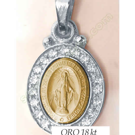 Medaglia Madonna Miracolosa in oro e zirconi