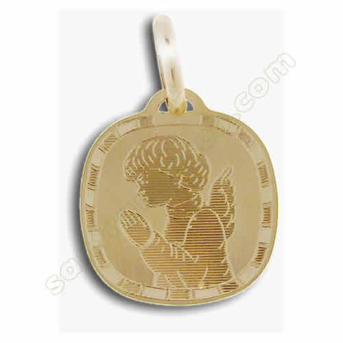 Medaglia Battesimo in oro giallo incisa a diamante