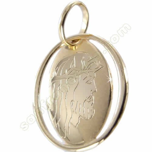 Medaglia Cristo in oro giallo a lastra traforata - 13x15 mm.