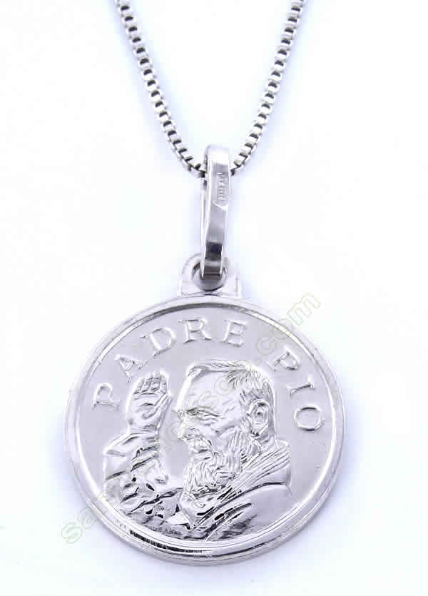 Medaglia Padre Pio in argento con collana
