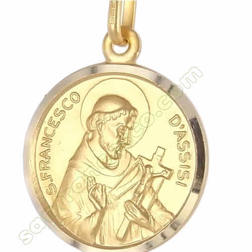 Medaglia SAN FRANCESCO D'ASSISI in oro - diam.15mm