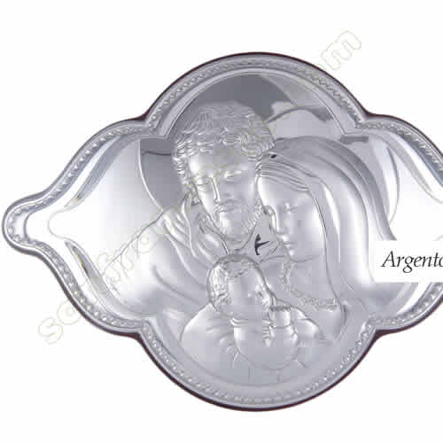 Scultura in legno e lastra di argento Sacra Famiglia - 21,5x15